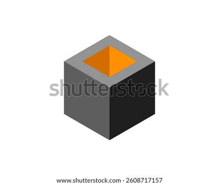 Abstract isometric cube with an orange inner square.  Represents potential, hidden opportunity, or inner strength.