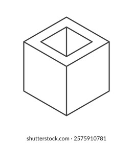 Abstract isometric cube with a pyramidshaped void in its center. Clean lines, minimalist style, perfect for presentations, websites, or app design.