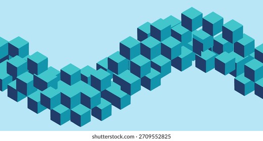 Cubos isométricos abstratos formando um padrão de onda em um fundo azul claro