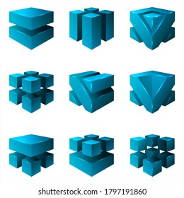 Abstract isometric cubes isolated geometric set vector design illustration