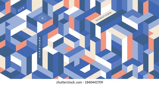 Abstract Isometric downtown city designs. Urban landscape isometric background. 3D modern blocks geometric shape banner texture.