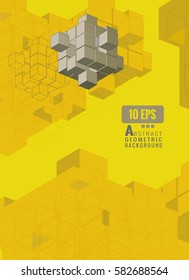 Abstract isometric geometric combination cube graphic template on yellow background A4 document size