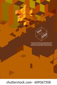 Abstract isometric geometric combination cube graphic template on Brown background A4 paper size
