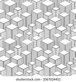Abstract Isometric Geometric Pattern. Black and White Structural Texture. Vector. 3D Illustration