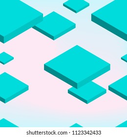 Abstract isometric geometric pattern with turquoise 3d shapes on pale pastel background