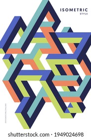 Abstract isometric geometric shape design template background modern art style. Design element can be used for poster, backdrop, publication, brochure, flyer, leaflet, vector illustration