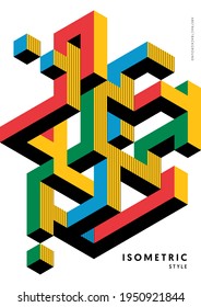 Abstract isometric geometric shape design template background modern art style. Design element can be used for poster, backdrop, publication, brochure, flyer, leaflet, vector illustration