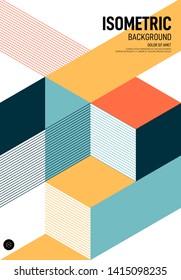 Abstract isometric geometric shape layout poster design template background modern art style. Graphic element can be used for backdrop, publication, brochure, flyer, leaflet, vector illustration
