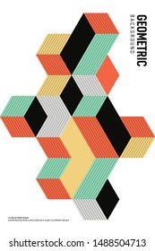 Abstract isometric geometric shape layout design template poster background modern art style. Graphic element can be used for backdrop, publication, brochure, flyer, leaflet, vector illustration
