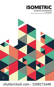 Abstract isometric geometric shape layout design template poster background modern art style. Graphic element can be used for backdrop, publication, brochure, flyer, leaflet, vector illustration