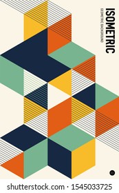 Abstract isometric geometric shape layout design template poster background modern art style. Graphic element can be used for backdrop, publication, brochure, flyer, leaflet, vector illustration