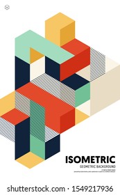 Abstract isometric geometric shape layout design template poster background modern art style. Graphic element can be used for backdrop, publication, brochure, flyer, leaflet, vector illustration