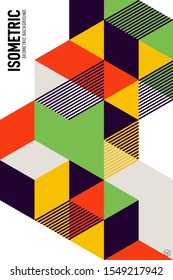 Abstract isometric geometric shape layout design template poster background modern art style. Graphic element can be used for backdrop, publication, brochure, flyer, leaflet, vector illustration
