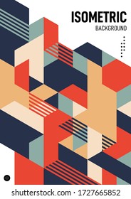 Abstract isometric geometric shape layout design template poster background modern art style. Design element can be used for backdrop, publication, brochure, flyer, leaflet, vector illustration