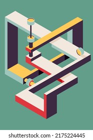 Abstract isometric geometric shape modern art style background. Design element template can be used for poster, backdrop, publication, brochure, flyer, leaflet, vector illustration