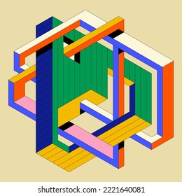 Abstract isometric geometric shape modern art style background. Design element template can be used for poster, backdrop, publication, brochure, flyer, leaflet, vector illustration