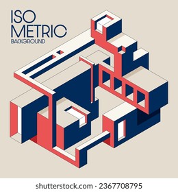Resumen de la forma geométrica isométrica del fondo de arte moderno. La plantilla de elemento de diseño se puede utilizar para fondo de pantalla, fondo, impresión, portada de revista; informe anual, ilustración vectorial