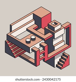 Forma geométrica isométrica abstracta estilo de arte moderno plantilla de fondo. Elemento de diseño se puede utilizar para papel tapiz, fondo, impresión, portada de revista; informe anual, ilustración vectorial