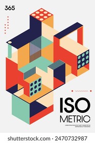 Abstract isometric geometric shape modern art style design template background. Design element can be used for wallpaper, backdrop, print, magazine cover; annual report, vector illustration