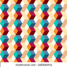 Abstract isometric geometric shape seamless pattern background modern art style. Graphic design element can be used for backdrop, wallpaper, brochure, flyer, leaflet, vector illustration