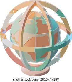 Abstract Isometric Globe Rings Sphere Sculpture Vector Art Illustration