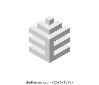 Abstract isometric gray cubes ascending, symbolizing growth, progress, and success.  Perfect for corporate branding, presentations, technology, and architecture. Clean, minimalist design.