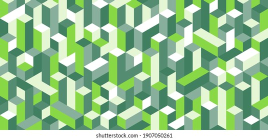 Abstract isometric green color blocks background. 3d vector illustration. Modern flat isometric background