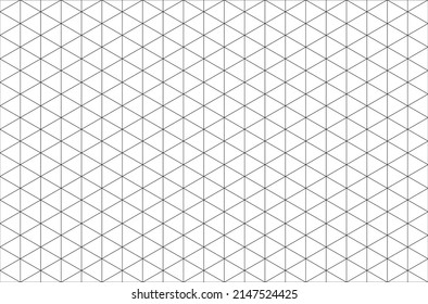 Resumen del patrón sin fisuras del vector de cuadrícula isométrica. La textura de los triángulos delgados de línea blanca y negra. Fondo minimalista de mosaico geométrico monocromo. Colocación de reglas hexagonales triangulares para la redacción