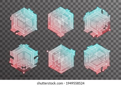 Abstract isometric hexagon lines cubic elements technical background 3D vector design illustration