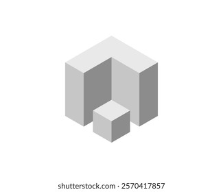 Abstract isometric illustration featuring gray cubes.  Perfect for presentations, websites, or tech-related designs needing a clean, modern aesthetic.