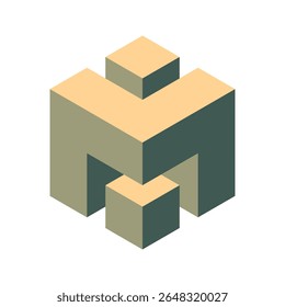 Abstract isometric illustration of interconnected cubes.  Neutral earth tones create a minimalist, modern aesthetic. Perfect for concepts of collaboration, connection, or growth.