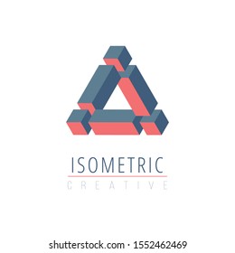 Abstract isometric impossible cube triangle logo design template, retro optical effect shape. Stock Vector illustration isolated on white background.