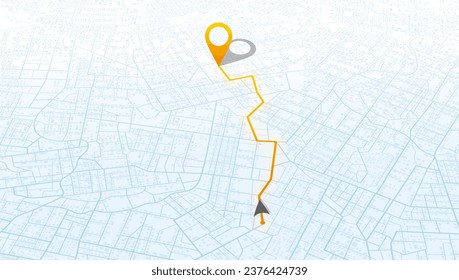 Abstract isometric location tracks dashboard. Gps map infographic. Journey route template. City streets, blocks, route distance data, path turns and destination tag, mark. Vector, illustration