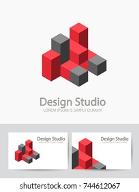 Abstract isometric logotype dimensional 3D shape template for business cards, invitations, presentations and printing