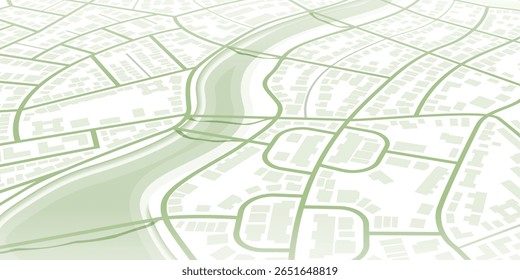 Mapa isométrico abstrato do distrito central. Geolocalização sua localização no mapa com rio e estrada. Conceito de planejamento e mapeamento de uma viagem. Ilustração de vetor plano