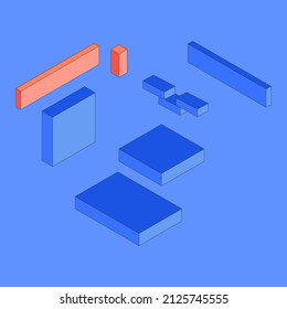 Abstract isometric object red and blue