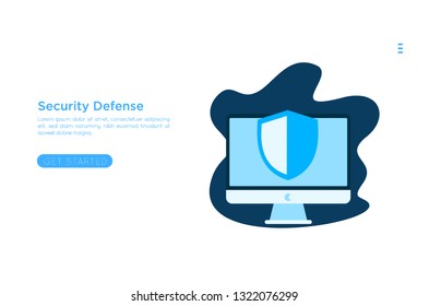 Abstract isometric personal data protection. Header for website with laptop and protection shield. 3D Cyber security technology mechanism concept