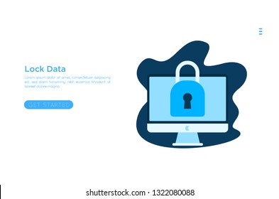 Abstract isometric personal data protection. Header for website with laptop and protection lock. 3D Cyber security technology mechanism concept. pasword data
