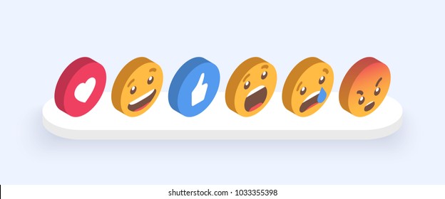 Abstract Isometric Set of Emoticons. Emoji flat style icons on white background. Vector EPS 10