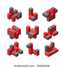 Abstract isometric set logotype dimensional 3D shape template for business cards, invitations, presentations and printing