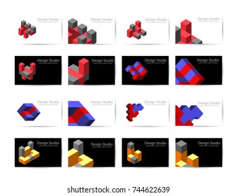 Abstract isometric set logotype dimensional 3D shape template for business cards, invitations, presentations and printing