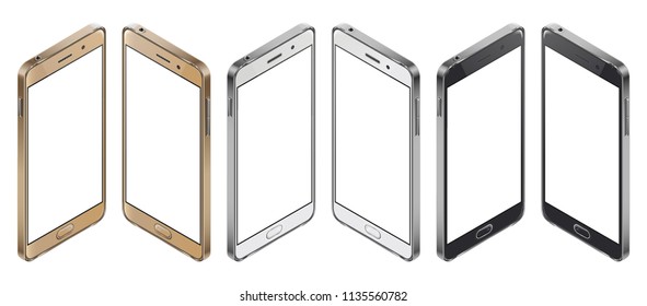 abstract isometric smartphone mock up template . high quality detailed glossy icons with transparent screen . vector technology electronics illustration isolated on white
