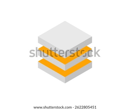 Abstract isometric stack of gray and orange cubes.  Modern minimalist design, perfect for tech, business, or growth concepts. Represents layers, progress, or data.
