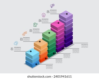 abstract isometric steps timeline infographic element report background with business line icon 5 steps for any business-related presentation or publication vector illustration