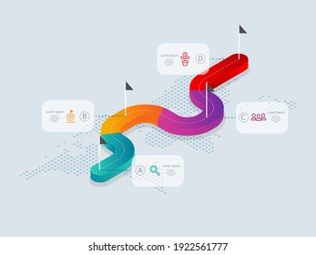 infografías de línea de tiempo isométricas abstractas 4 pasos con un mapa mundial para el fondo de ilustraciones vectoriales de presentación y negocios
