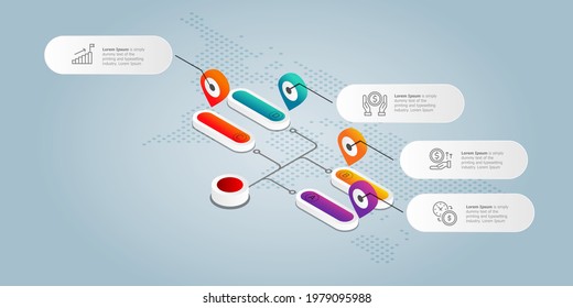 abstract isometric tree infographic element template presentation with business icons 4 options vector illustration background