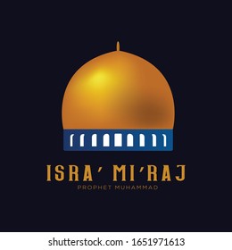 Abstract Isra Miraj design illustration background with realistic mosque in the dark background for banner, poster, greeting card and printing