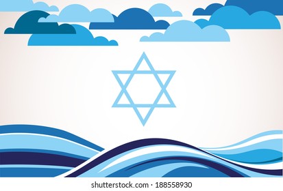 abstract israel flag as sea and blue sky 