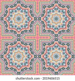 Abstract italian maiolica tile seamless pattern. Ethnic geometric vector motif. Linens print design. Stylish italian mayolica tilework infinite pattern. Floor decor graphic design.