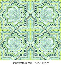 Abstract italian maiolica tile seamless rapport. Ethnic structure vector motif. Plaid print design. Stylized italian mayolica tilework recurrent pattern. Geometric shapes wallpaper.